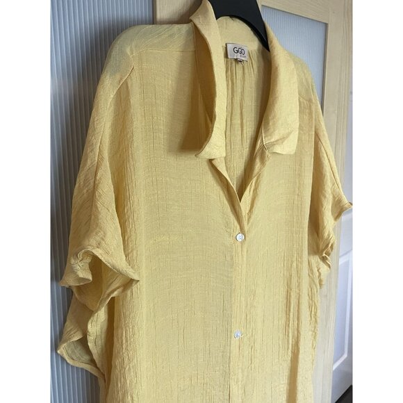 GiGio Boho Tunic Top XL 3/4 Sleeve V-Neck Gauzy  Beach Casual Yellow Gold - Picture 3 of 6